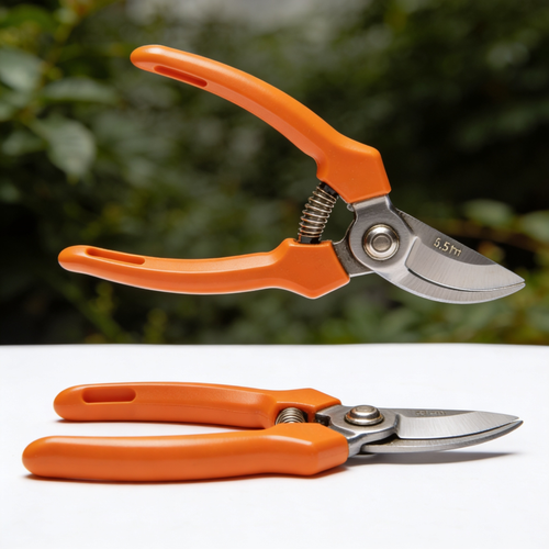 RoweGarden 6.5 Inch Gardening Scissors Hand Pruner Pruning Shear with Straight Stainless Steel Blades Orange 1-Pack